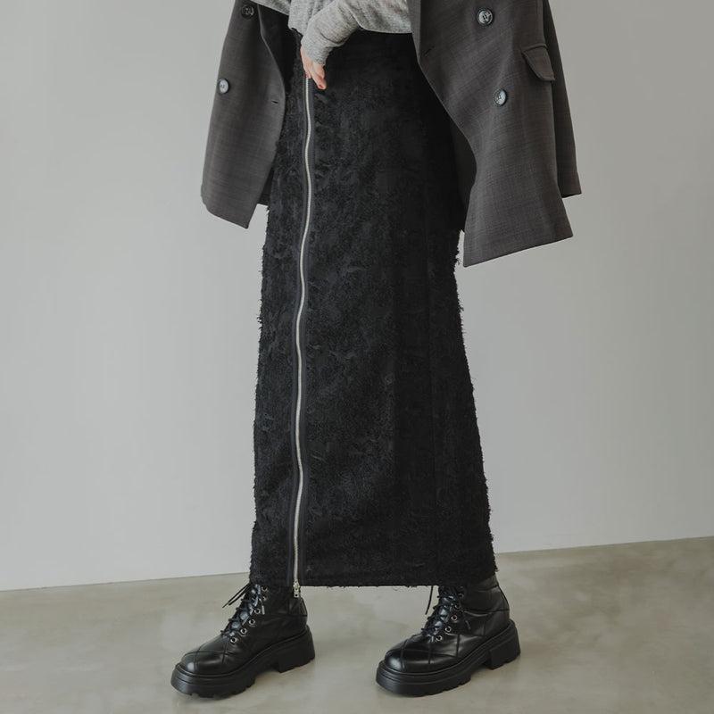 フリンジジャガードジップスカート – レディースファッション通販の夢