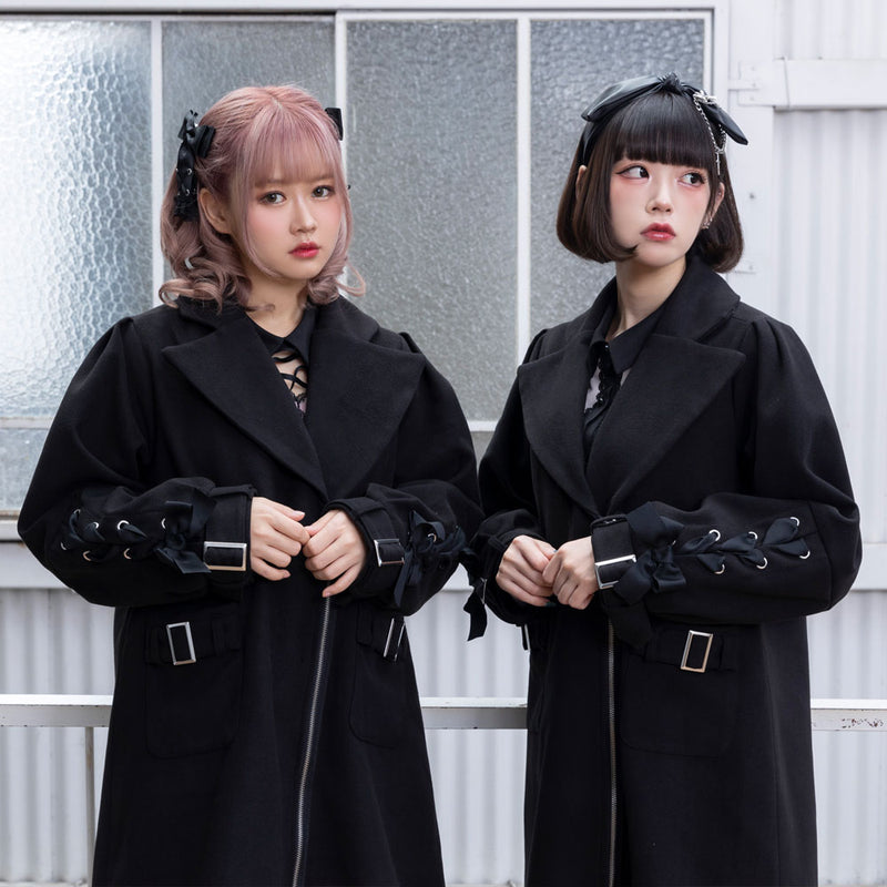 フロントジップレースアップチェスターコート – レディース