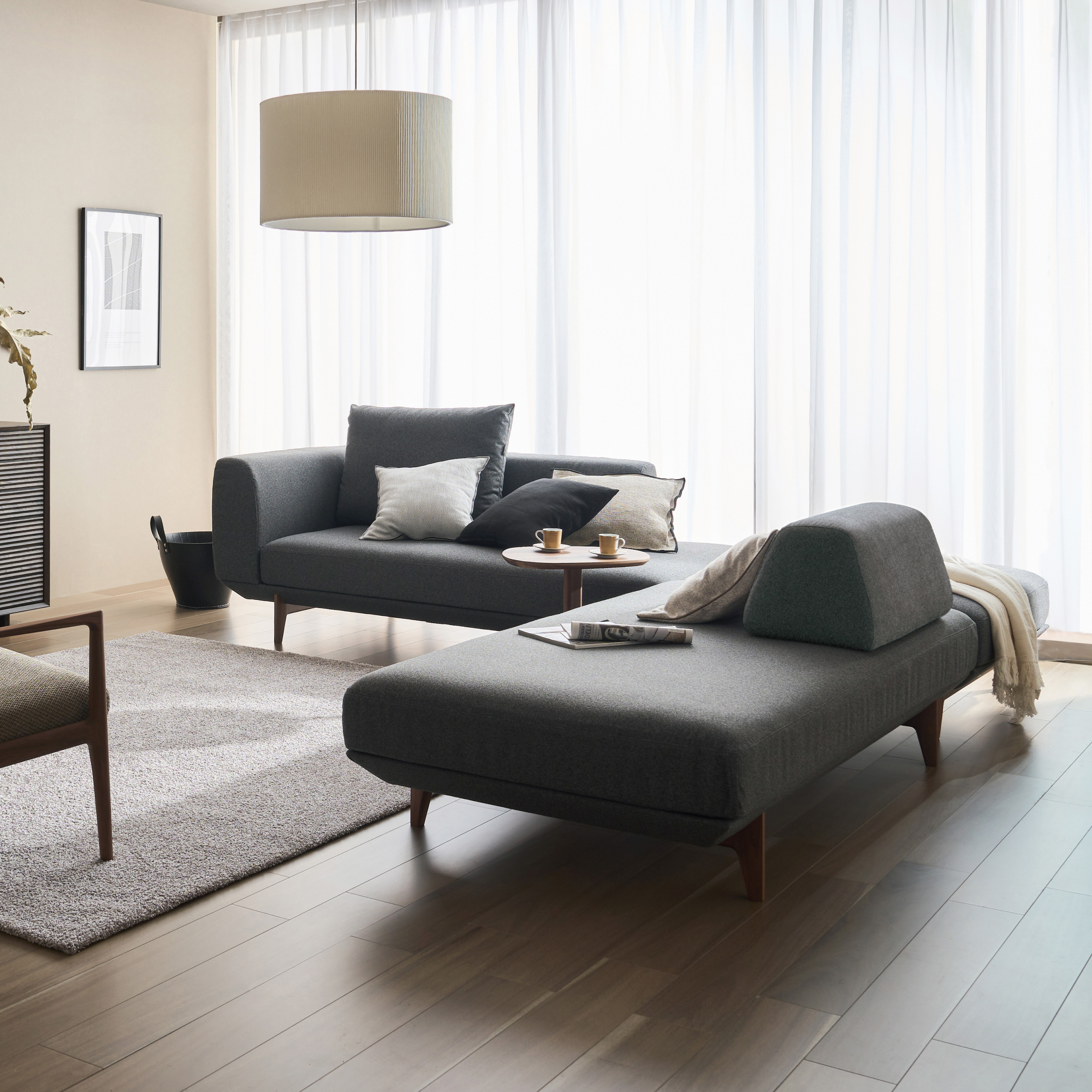 アイランドソファ 幅183cm UU4005 ダークグレー ピュアオーク 通販