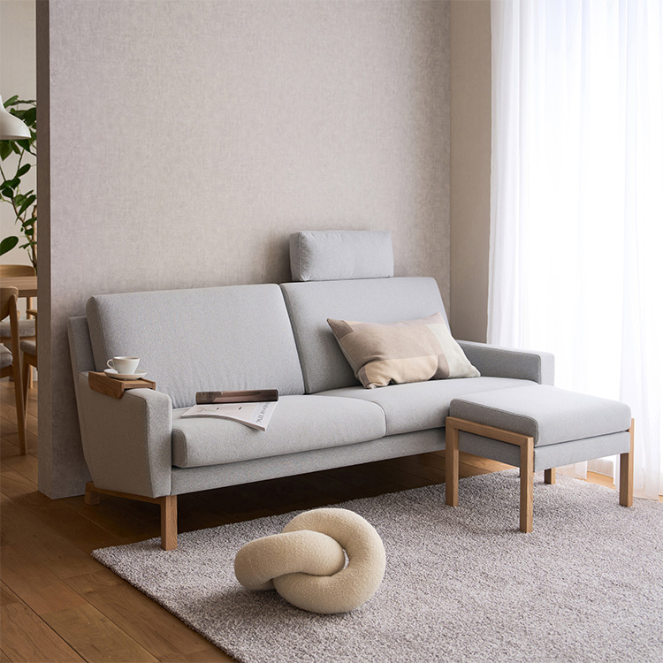 1シーターソファ UW001 ライトグレー ピュアオーク