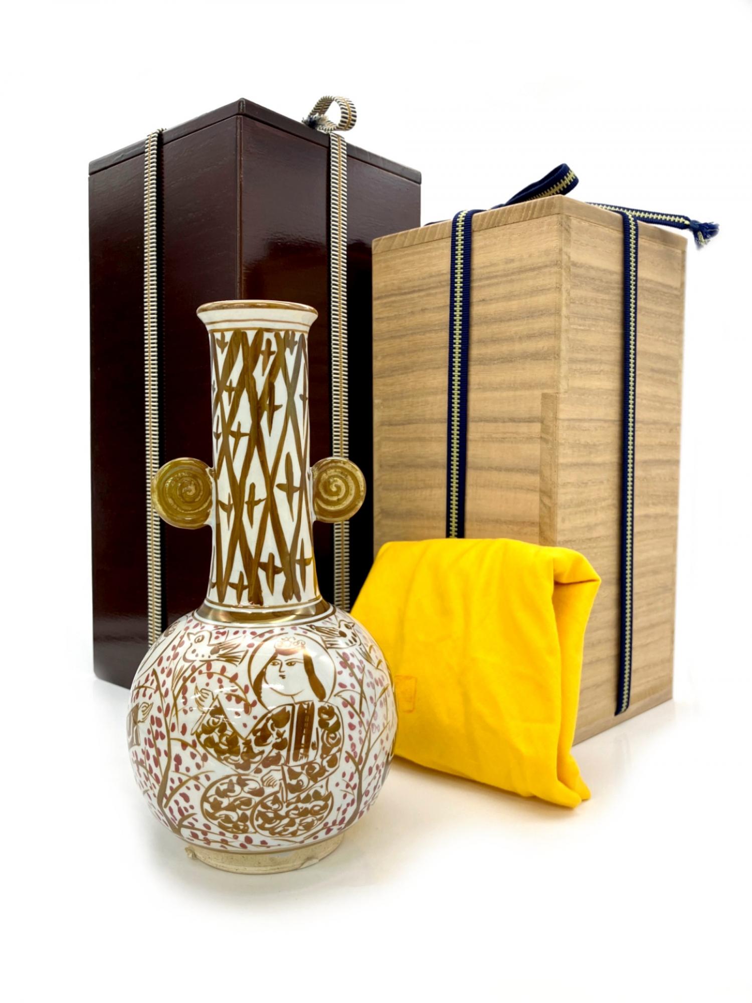 加藤卓男 ラスター彩胡姫文双耳花入 ペルシャ陶芸技法｜トレファクONLINE