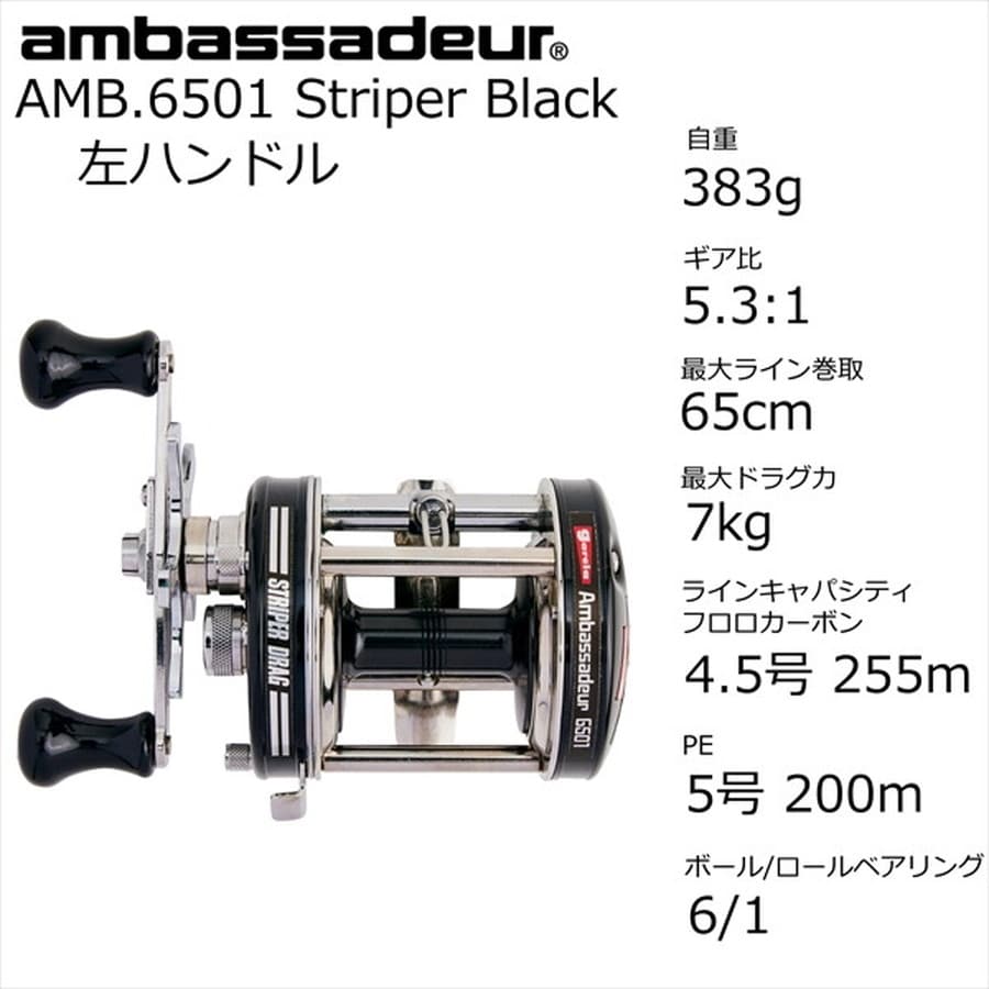 AbuGarcia アブガルシア ベイトリール AMB.6501 Striper Black （左