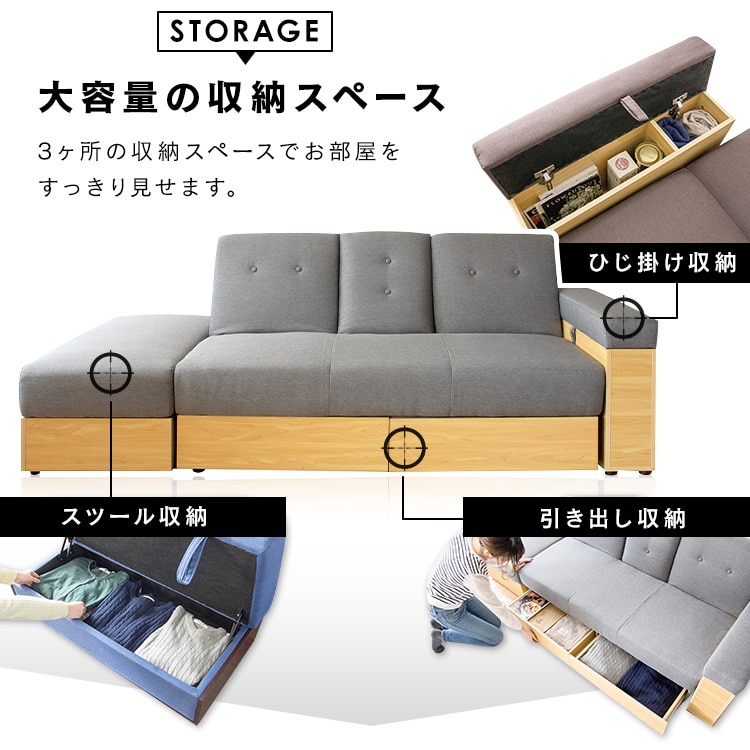 ソファ 2人掛け 収納付き STSB-2110 ブラウン[同梱不可]