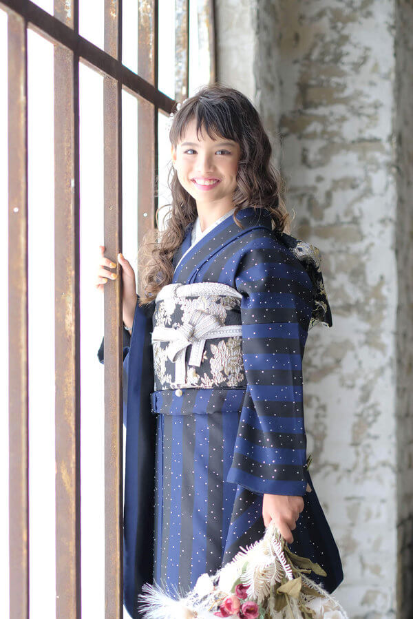 7歳七五三レンタル|ラインストーン 黒紺