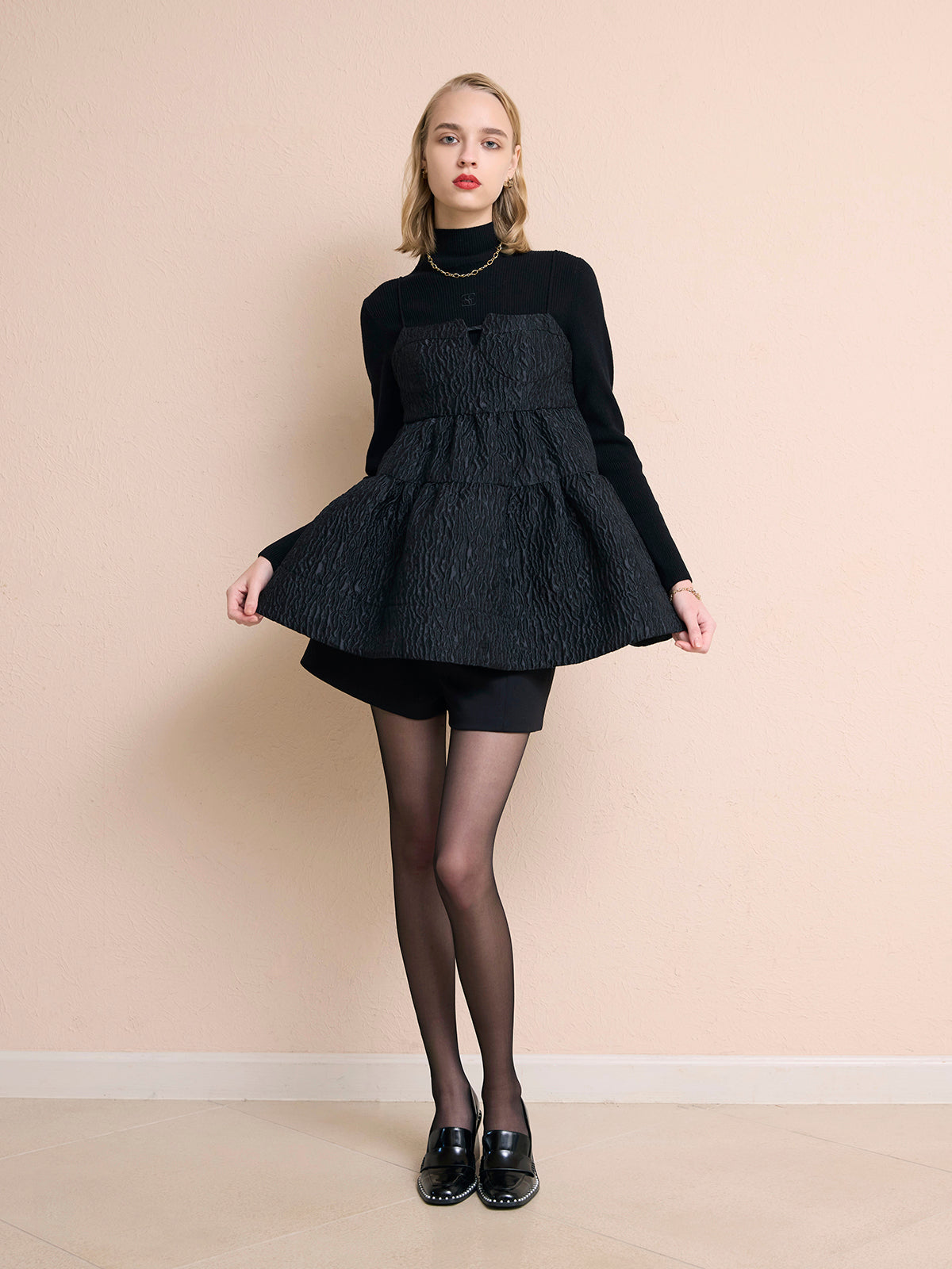 2wayバックリボンジャガードペプラムトップス