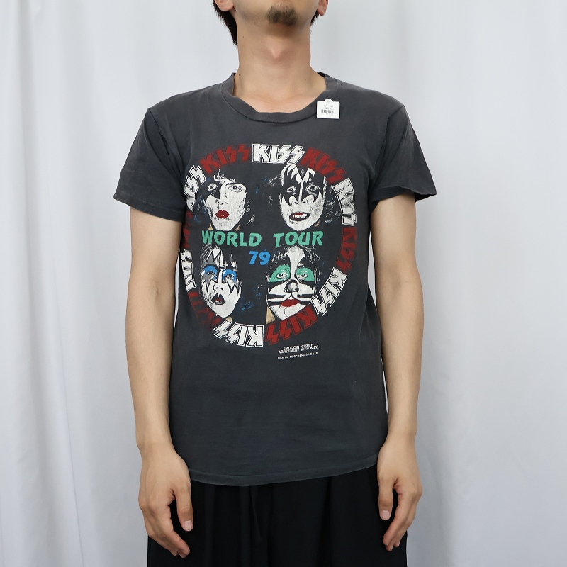 70年代 70s キス 音楽 ミュージック バンT 黒 ブラック 半袖