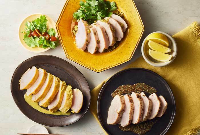 コンパクト低温調理器のレシピ 鶏肉のやわらか3種盛り | ブルーノ