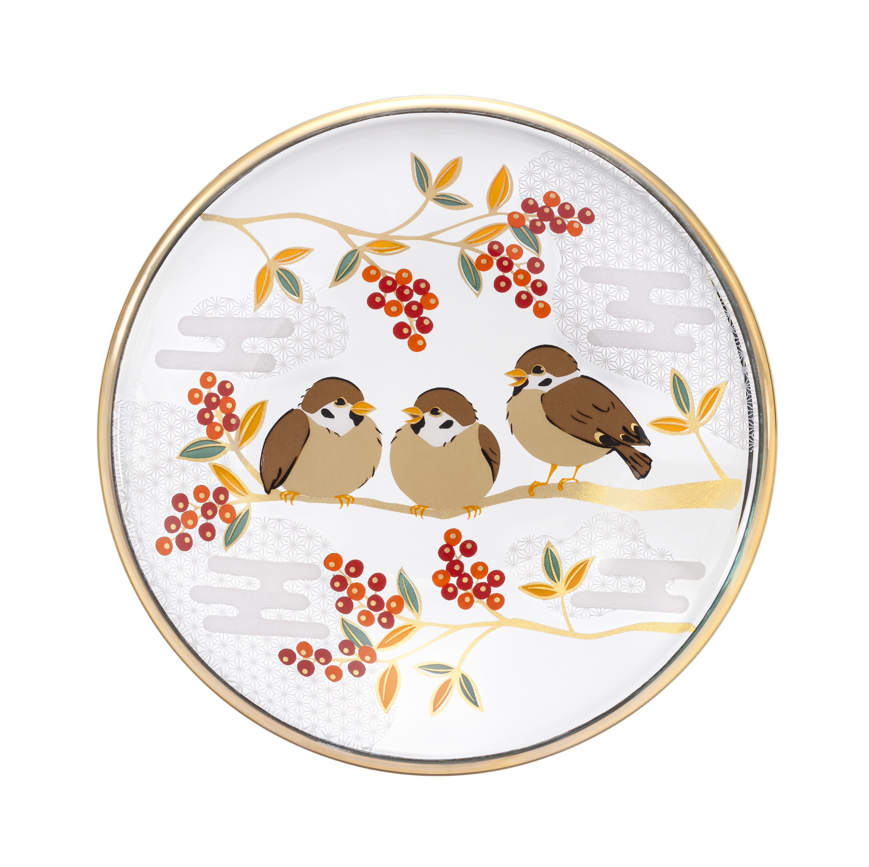 PNT 吉祥花鳥 雀と南天 豆皿 ｜ 【アデリア公式】ガラス雑貨の卸・仕入