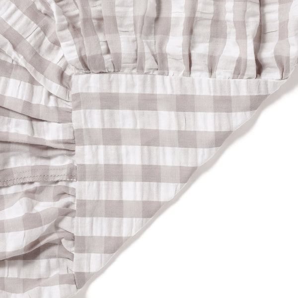 フリルチェック 掛け布団カバー シングル ホワイト×ベージュ