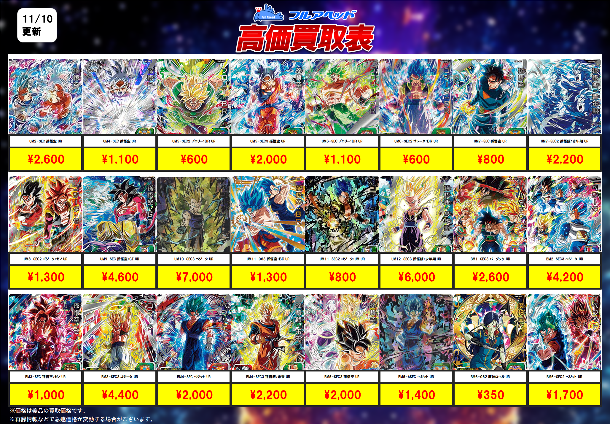 ドラゴンボールヒーローズ】買取表、販売価格の調整を行いました！