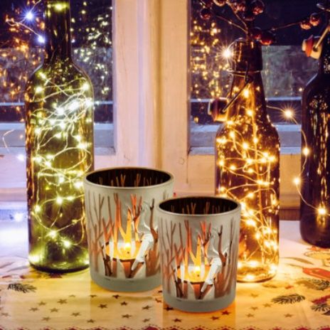 インテリア雑貨 森の動物シルエット透かし彫りキャンドルホルダー