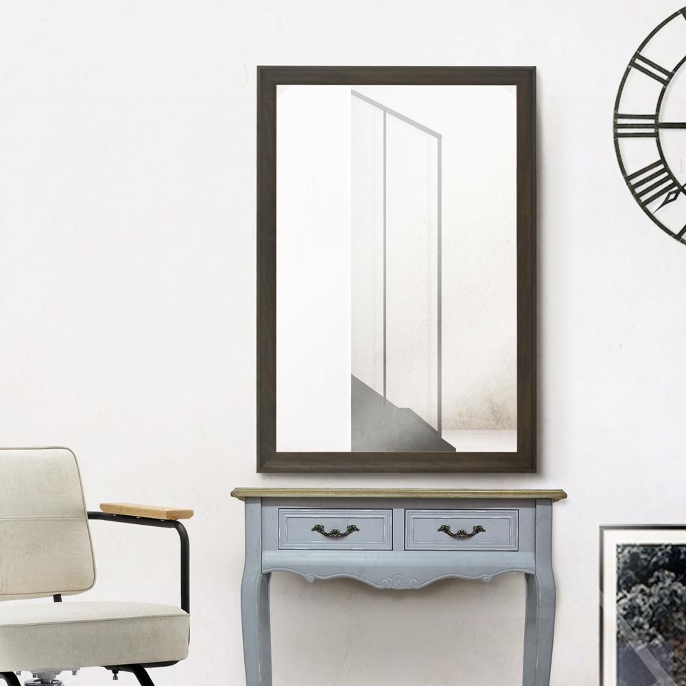 壁掛け鏡】ウッド調 壁面ミラー（ダークブラウン）｜セット面に