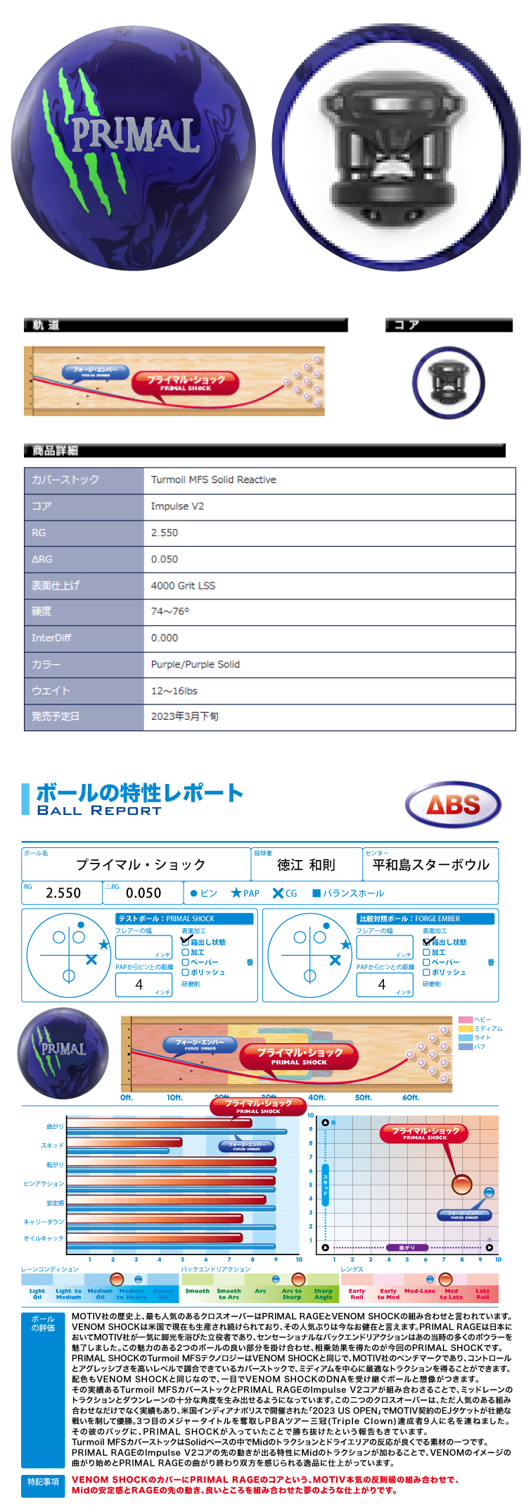 ボウリングボール ABS モーティブ MOTIV】プライマルショック PRIMAL