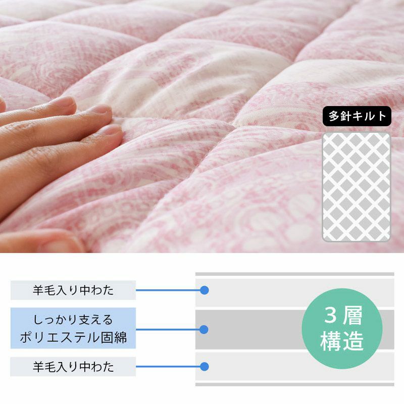 完売】敷き布団 シングルロング 100×210cm 厚み8cm 羊毛混 三層式 マチ